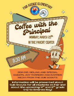 Coffee with the Principal: Cub Scouts Presents_Flyer English